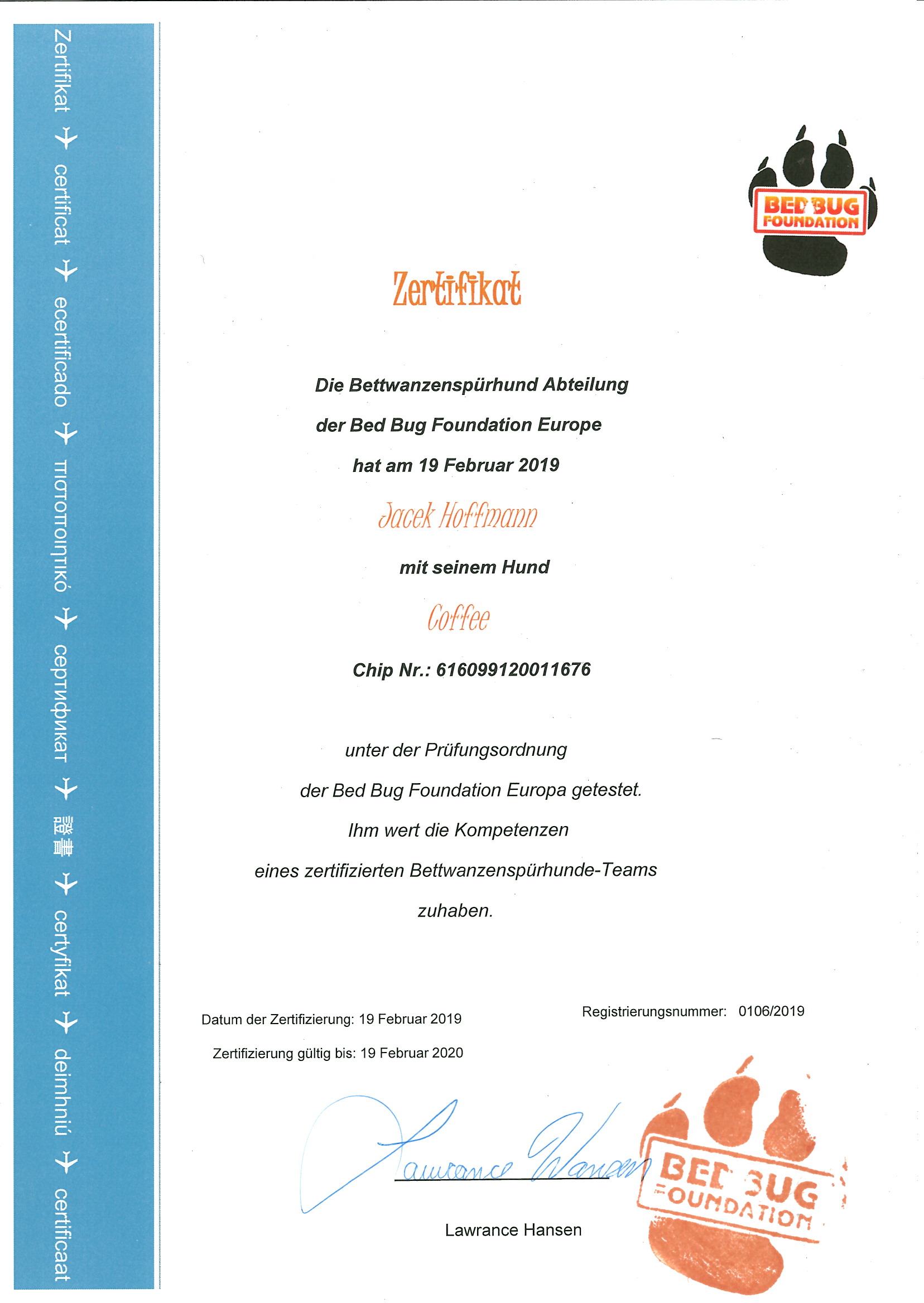 Bettwanzenspürhund, Bettwanzen suchhund, Bettwanzenbekämpfung, Schädlingsbekämpfer Bettwanzen